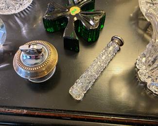 Sterling Silver Cut Glass Laydown Perfume Bottle Vintage Antique