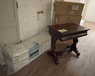 Light fixtures and antique side table