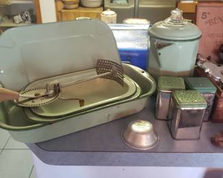 Green vintage kitchen items
