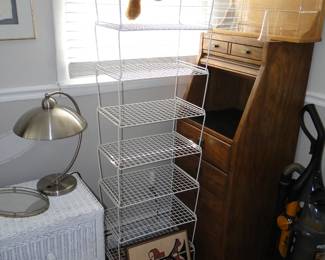 Small Secretary Desk, Wicker and Stand, Lamps