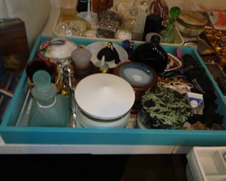 Perfume bottles and vanity