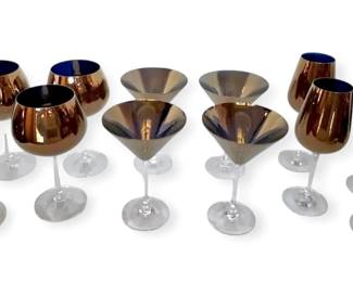 12 Wine And Martini Glasses With Copper Finish