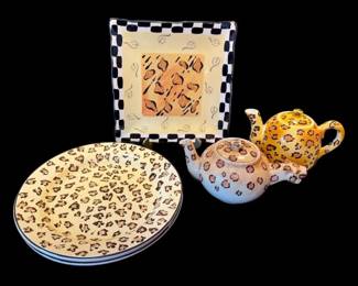 Leopard Print Teapots, Plates