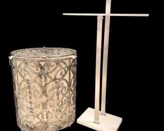 Distressed Metal Hamper Marble Base Towel Rack