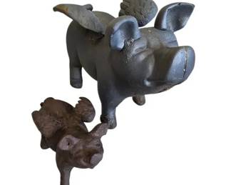 Cast Iron When Pigs Fly Decorative Garden Statues