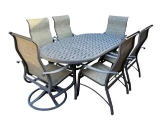 Patio Set With Woven Tabletop Design, 6 Chairs, Umbrella