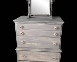 Refinished Rustic Tallboy Dresser W Detached Distressed Mirror