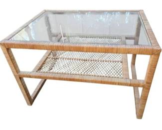 Wicker Rattan Glasstop Table