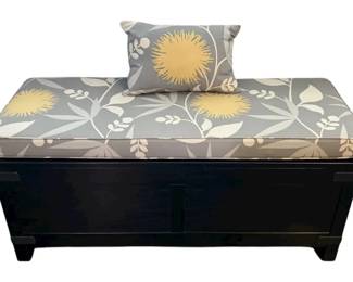 Black Wooden Storage Bench W Yellow Floral Cushion Pillow