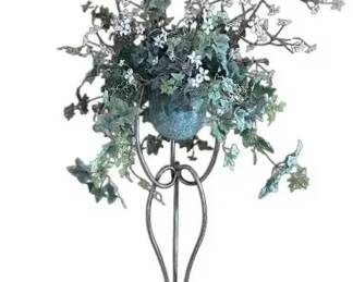 Glass Twisted Metal Floor Vase With Greenery