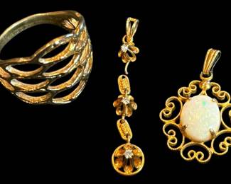 Opal Filigree GoldFilled Pendant, Chunky Statement Ring,  Diamond Pendant Broken