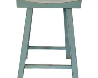 Distressed Blue Saddle Backless Barstool