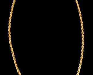 14k Gold Silk Rope Twisted Chain Necklace w Diamond Clasp 10.1g