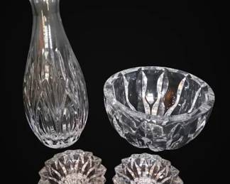 Waterford Crystal Vase, Miller Rogaska Reed Barton Bowl, and Crystal Glass Candleholders
