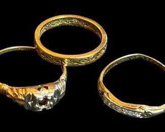 14k Gold Rings, One with Diamonds 4.54g Total