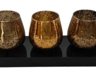 Mercury Glass Style 5 Votive Candleholder With Wood Base