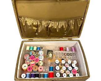 Vintage Sewing Box, Thread, Needles, More