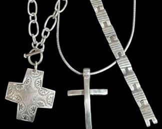Silpada Sterling Silver Cross Necklace Mexican Sterling Link Bracelet 110g Total