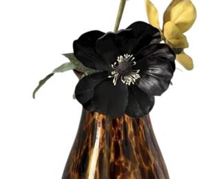 Tall Tortoise Shell Vase W Faux Flowers 18.5 