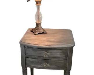 Rustic Distressed Grey Nightstand W Table Lamp