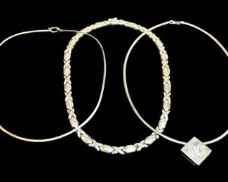 Sterling Silver XO Necklace, Omega Link Chain, and Wire Choker Necklace