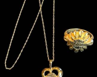 HarleyDavidson 10k Gold Ring, Pendant,  Necklace Chains 7.52g Total