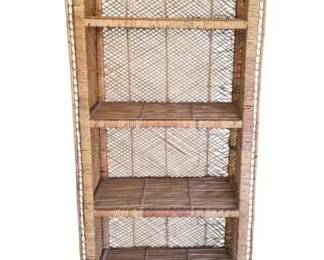 Wicker Rattan Bookshelf With 5 Shelves