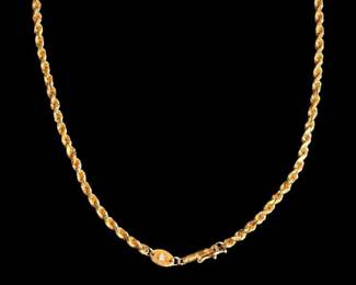 14k Gold Silk Rope Twisted Chain Necklace w Diamond Clasp 10.1g
