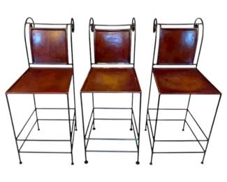3 Iron Leather Barstools