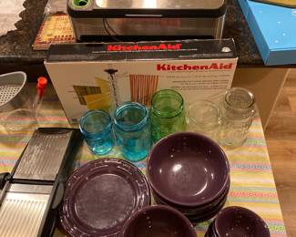 Kitchen Aid homemade pasta drying stand, mandible, longaberger dishes (eggplant) 