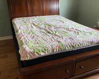 Queen Sleigh Bed (and nice mattress) with storage drawers -Purchased at Bel furniture 