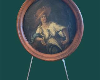 Early antique oil on canvas 37” diam