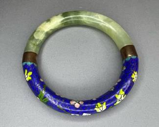 Vintage Jade and Cloisonné Bangle Bracelet 