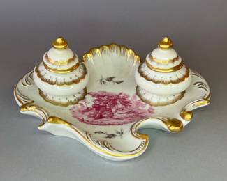 Vintage Hand Painted Dual Inkwell by Orlik, Germany