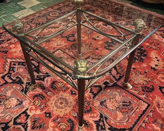 Maison Jansen Style Ram’s Head Glass Top End Table 