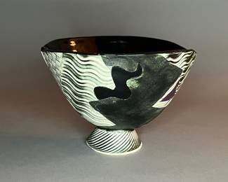 Pottery Abstract Footed Bowl Signed by Anne Schiesel Harris 