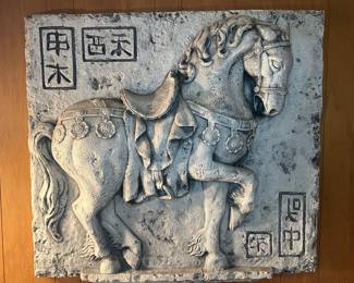 Vintage Asian Fiberglass Tang Horse Wall Hanging 