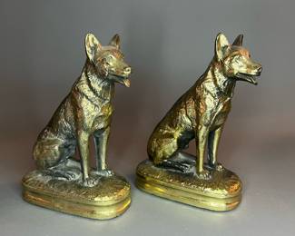 Pair of Vintage Metal German Shepherd Dog Bookends 