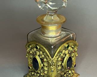 E&J.B. Empire Art Gold Bejeweled Perfume Bottle 