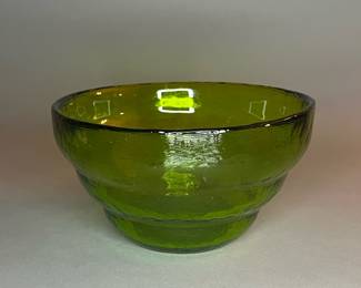 Signed Blenko Avocado Glass Bowl 