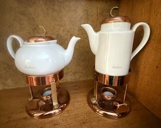 MCM Ernest Sohn AmbianceTeapot & Coffee Pot with CopperLids Copper and Brass Stands 