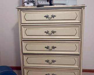 Vintage French Provincial Style Five Drawer Chest USA made Henry Link 