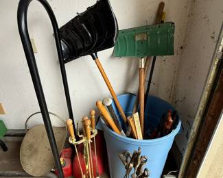 landscaping tools, gas can, fireplace tools