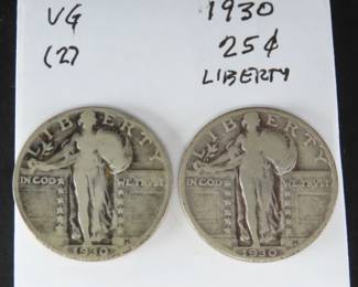 Lot of 2 Circulated 1930 Standing Liberty Silver Quarters