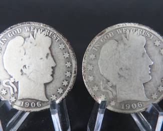 Circulated 1906 & 1906-D Barber Silver Half Dollars