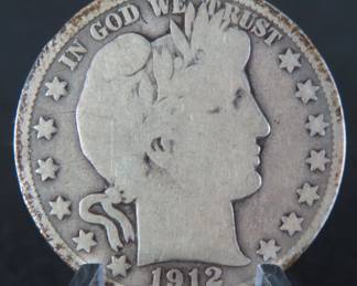 Circulated 1912-D Barber Silver Half Dollar