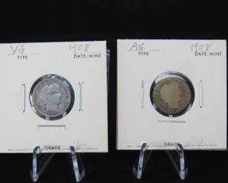 Lot of 2 Circulated 1908 Barber Silver Dimes