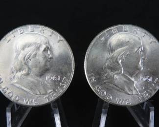 Lot of 2 Uncirculated 1961 Franklin Silver Half Dollars