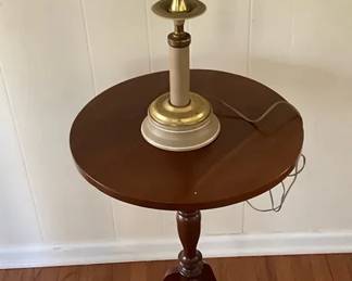 Round Wooden Side Table And Lamp