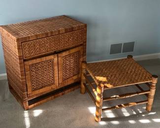 Wicker Night Stand And Stool 